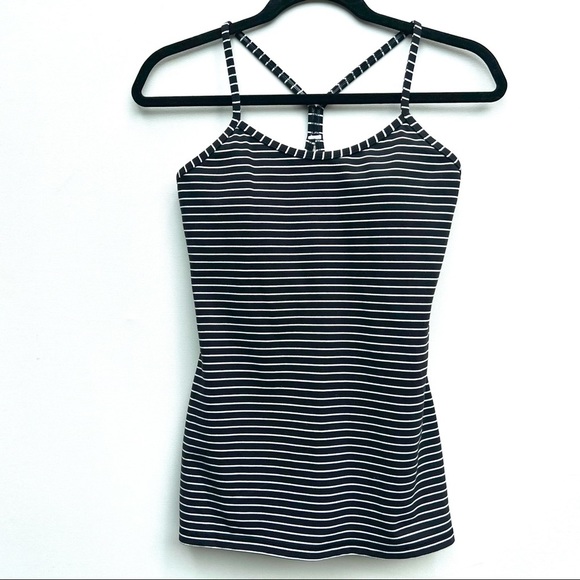 Lululemon Power y tank black white parallel striped  6 top - Picture 1 of 6